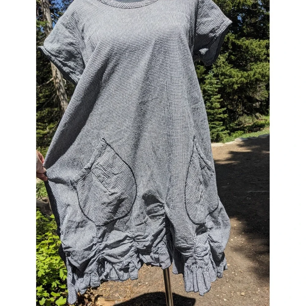Hearts Desire Mary Grace Gingham Dress S Lagenlook Mori Kei Ruffle Pocket Tunic - Picture 2 of 16